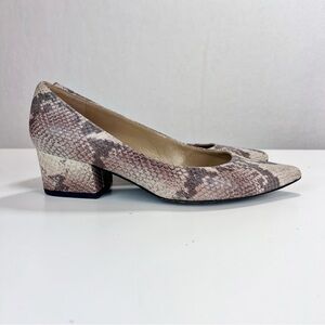 Stuart Weitzman  Snakeskin-Embossed Leather Block-heel Pumps Size 7W